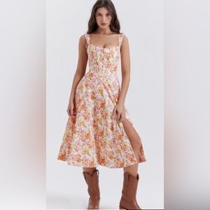 HOUSE OF CB LONDON, 
IVORY FLORAL MIDI SUNDRESS